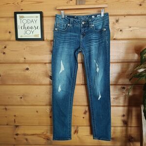 Miss Me Mid Rise Cuffed Skinny Jean Stretch Distressed Stone Wash Sz 27(29) X28"
